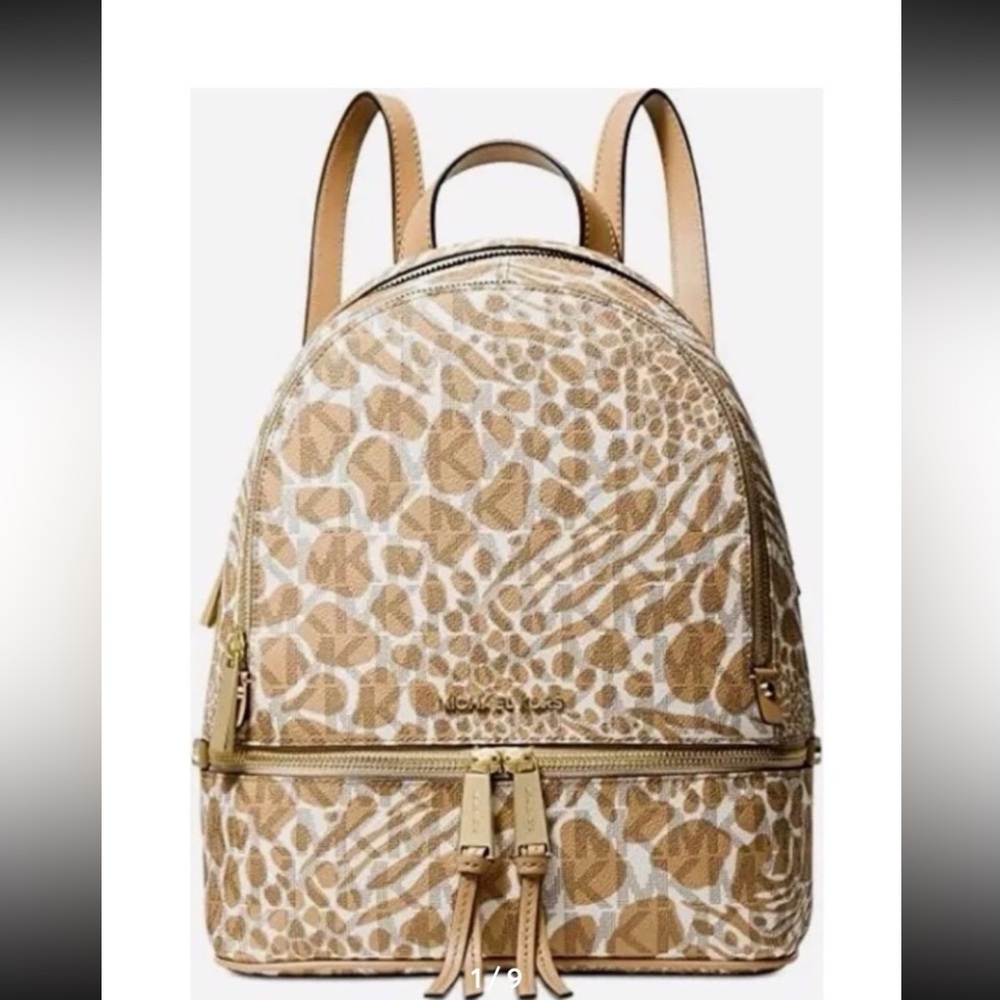 Michael Kors Tan Animal Print Backpack Purse